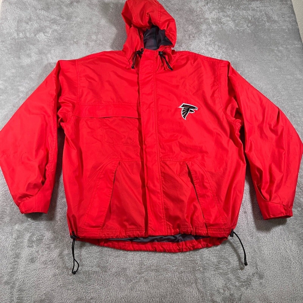 Atlanta Falcons Rain Jacket Mens Size L/X Red Windbreaker Hooded Lightweight